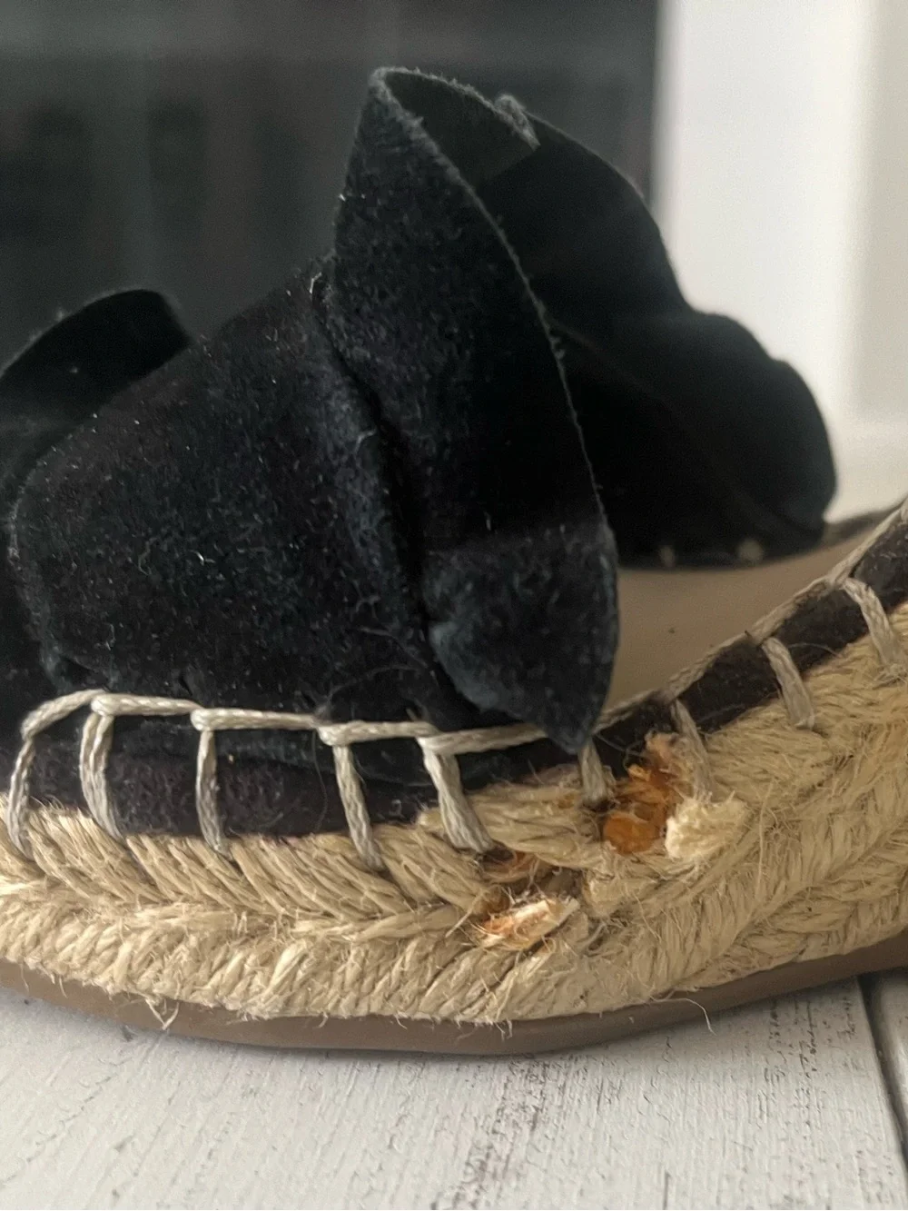 Marc Fisher Black Velvet Ruffle Espadrille Wedge Sandals